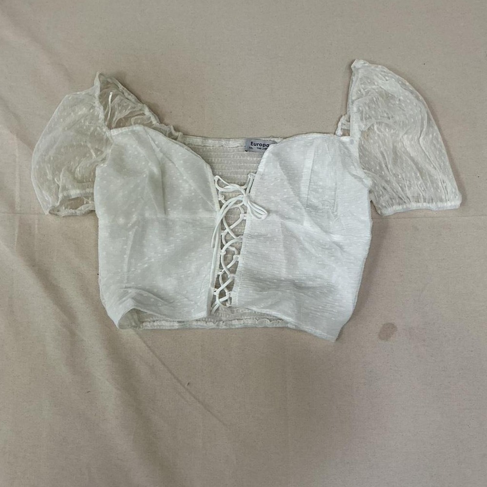 Cute white lace-up corset style crop top